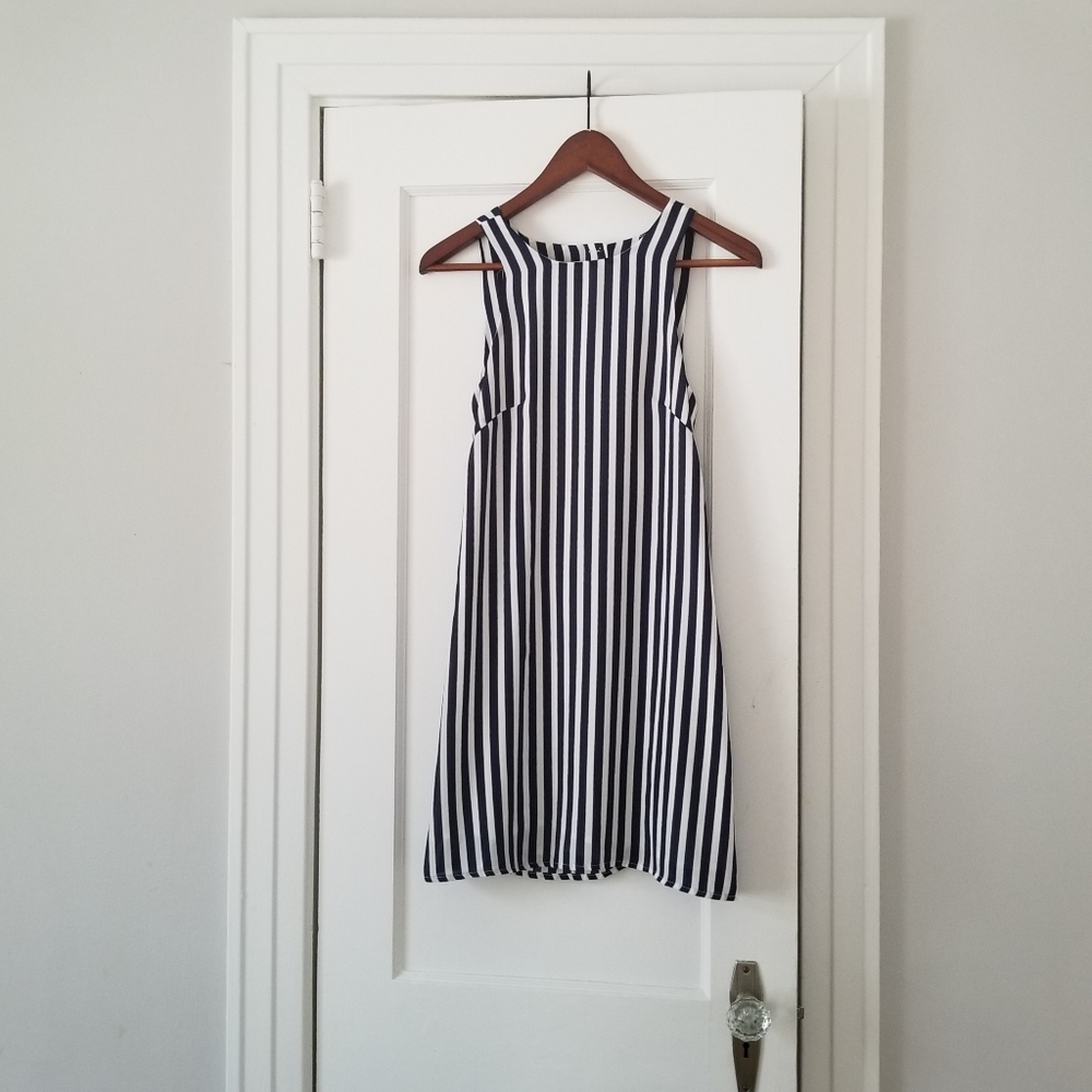 Striped Shift Dress (w/ pockets) Olivaceous
